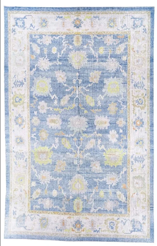 carpet repair tools needed-12x19 Blue Modern Oushak Area Rug