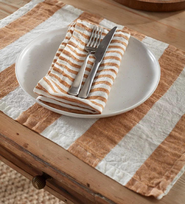 Best apps for meditation-Amber Cora Wide Stripe 100% Linen Placemats - Set of 2