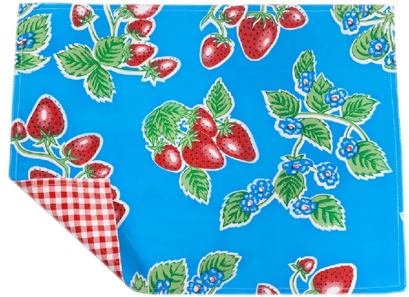 Affordable home storage-Freckled Sage Genuine Oilcloth Placemats in Strawberry Light Blue