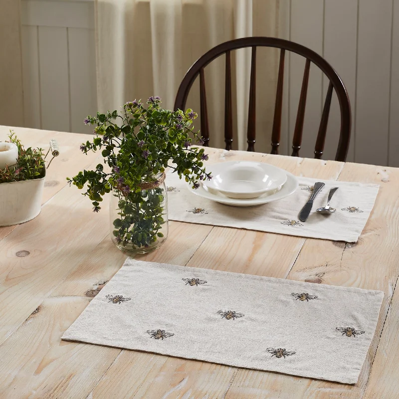 Affordable pet feeders-Embroidered Bee Placemat Set of 6