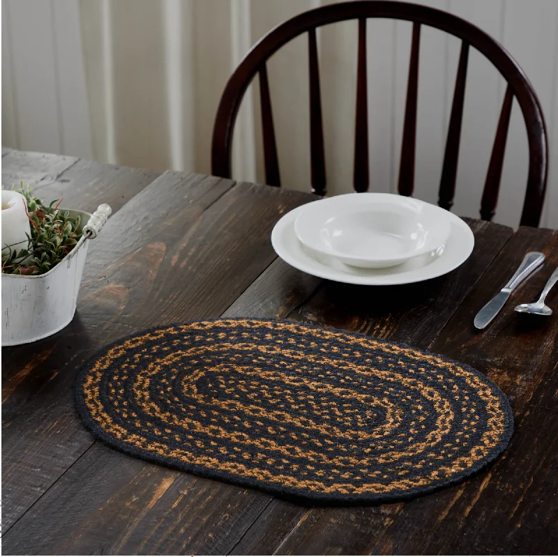 Affordable pet supplies online-Farmhouse Black and Tan Braided Oval Placemat 12x18"