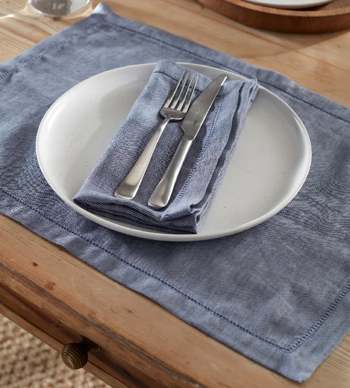 How to train a cat-French Blue Cotton Linen Twill Placemats - Set of 2