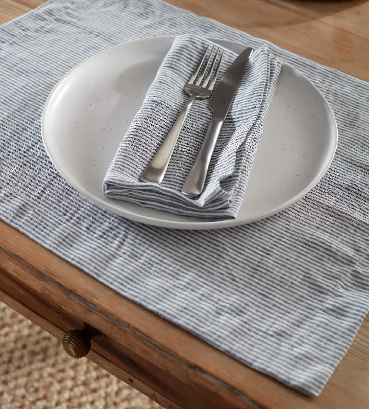 Easy plant-based meal ideas-French Blue Sid Stripe 100% Linen Placemats - Set of 2