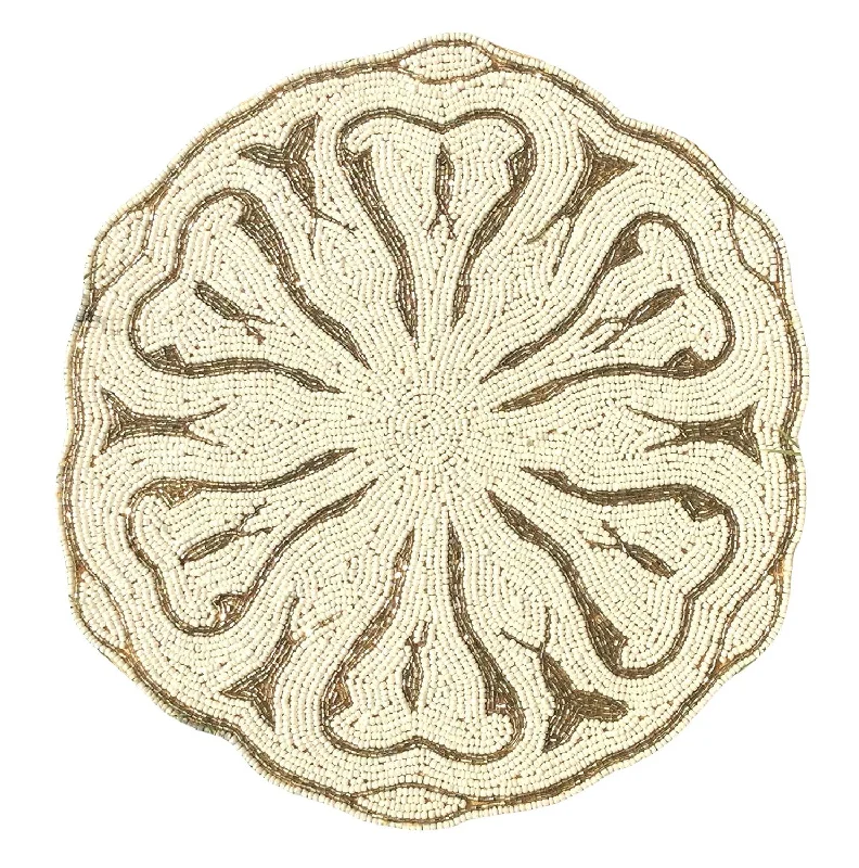 Easy homemade bread recipes-Glass Bead Embroidered Placemats, Chargers / Set of 2 / 14in. Round /  Cream & Gold