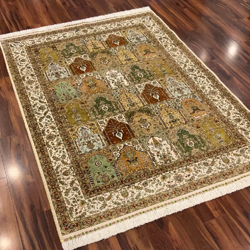 carpet padding for high traffic-Kaoud Rugs 4.7x6.5 Rectangle Ivory Silk Area Rug