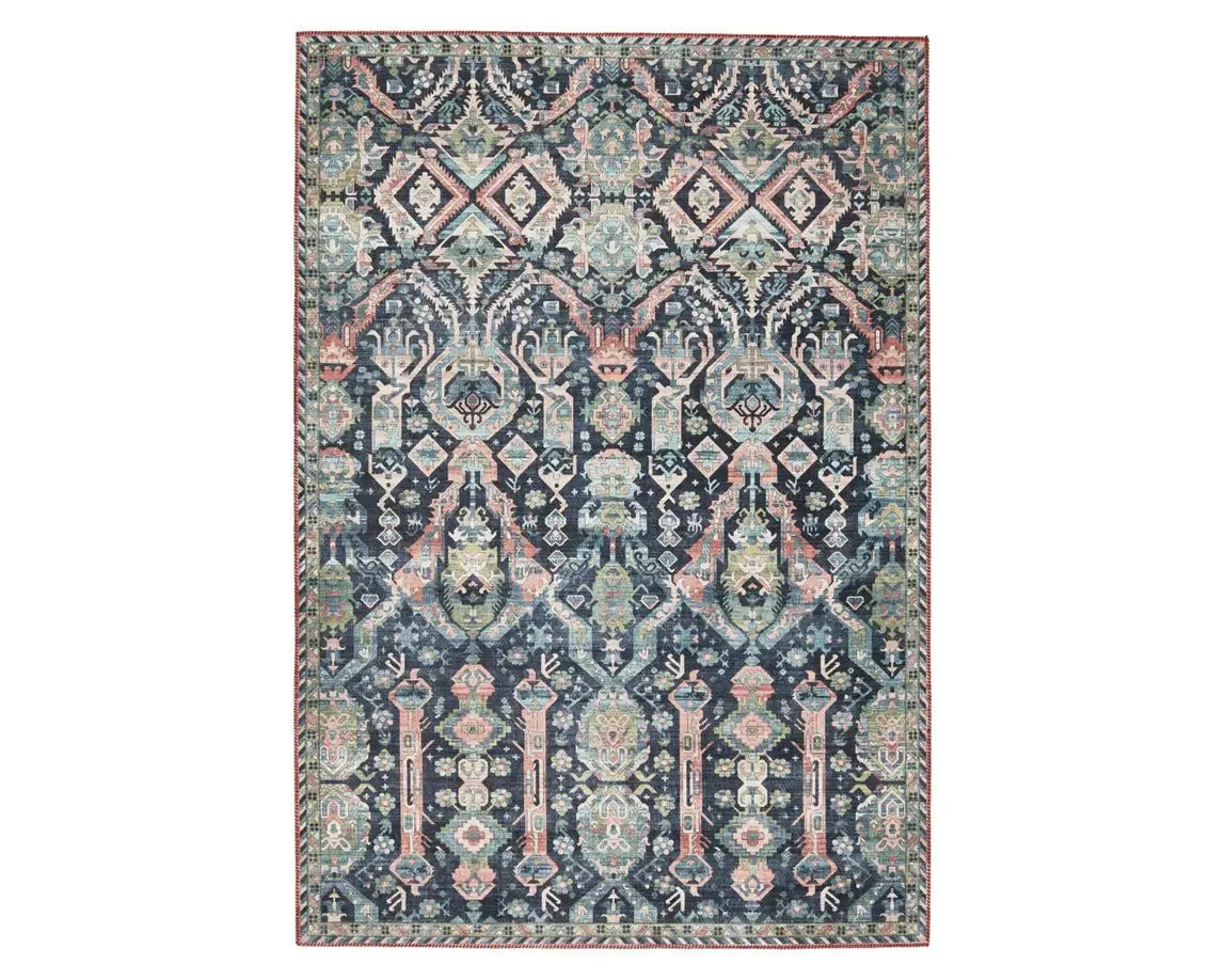 how to clean wool rugs-Keyara KNC06 Blue/Green Rug