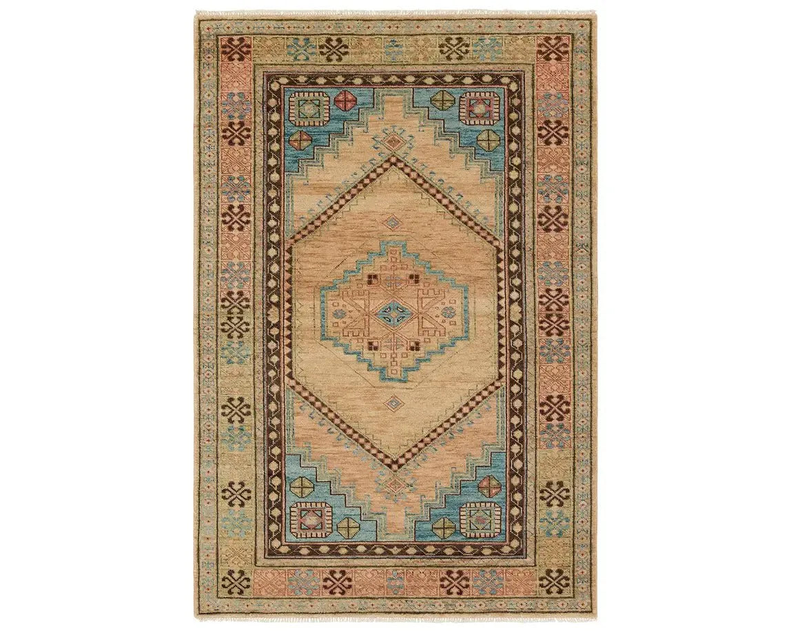 carpet cleaning for pet owners-Reza REZ02 Beige/Blue Rug