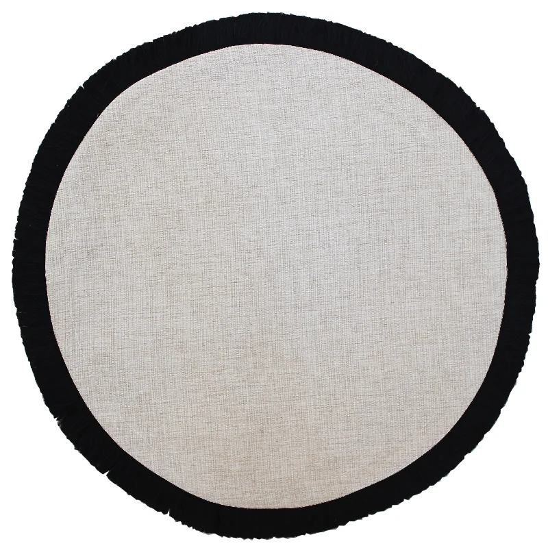 Easy DIY wedding invitations-Round Placemat-Solid Natural Black Fringe-40cm