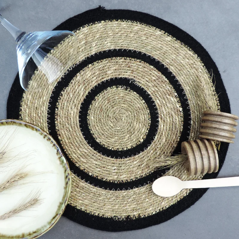 How to reduce utility costs-Trunkin' Natural & Black Jute placemat set of 4 in basket