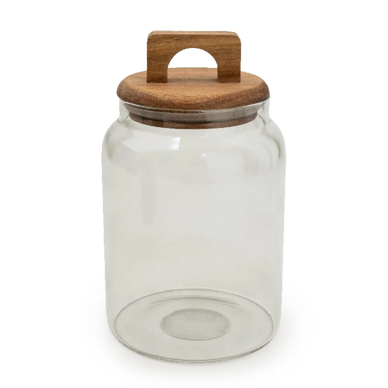 Gadgets for winter baking-Stylish Grey Glass Storage Jar with Chic Wooden Lid