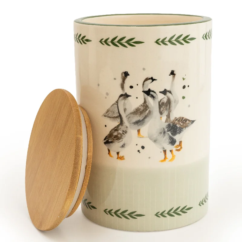 Best tools for broth-Rustic Geese Storage Jar with Wooden Lid