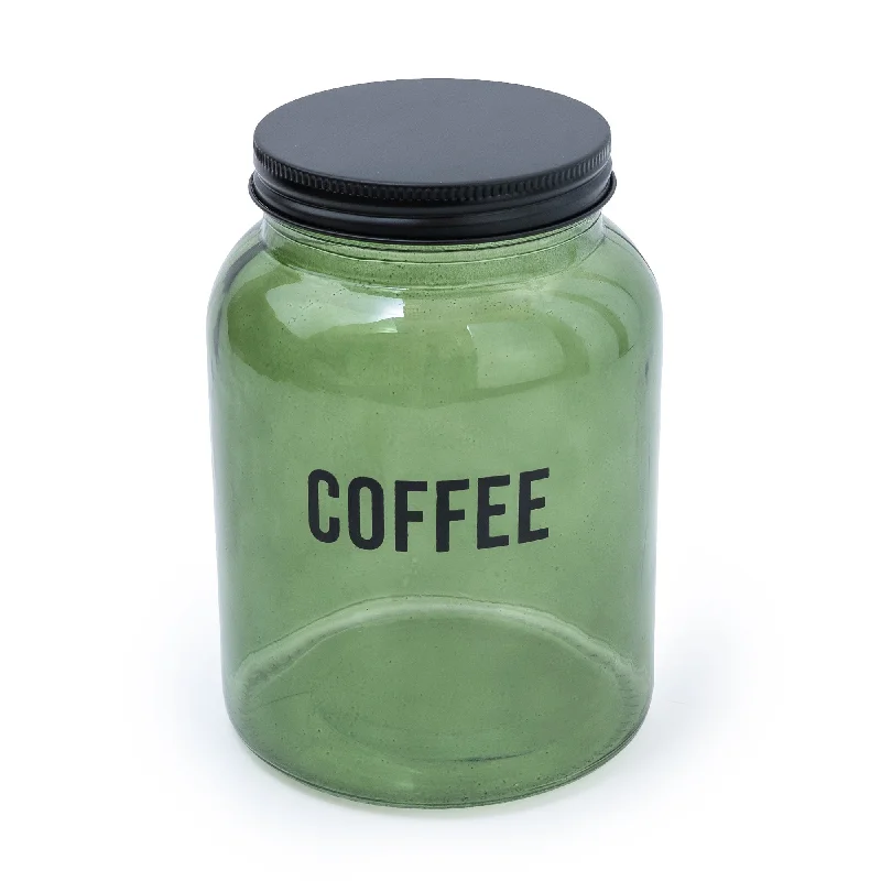 Budget spatulas for frying-Stylish Glass Storage Jar for 'Coffee' – Sleek Green and Black Design