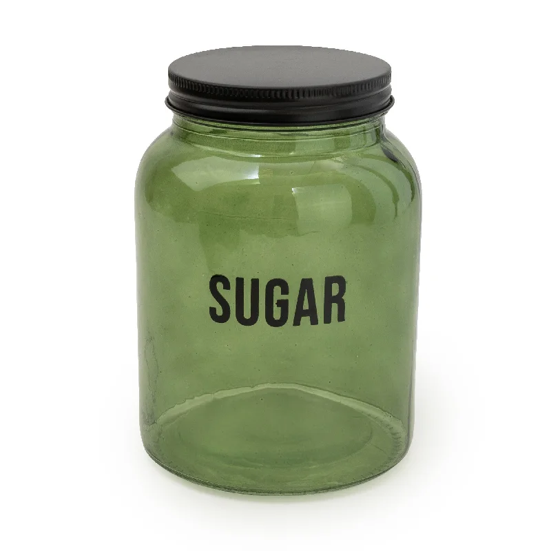 Top openers for cans-Chic Glass Storage Jar – Stylish Green & Black 'Sugar' Design