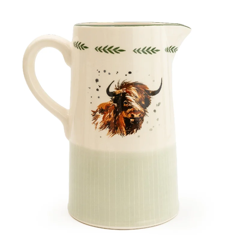 Utensils for seniors-Elegant Highland Cow Ceramic Jug