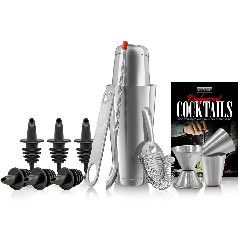 Gadgets for simple meals-15 Pcs Bartender Set - Drink Mixer With Essential Bar Accessory Tools With Cocktail Shaker