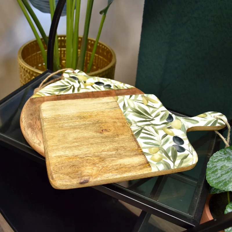 Gadgets for allergy diets-Elegant Mango Wood Serving Paddle Board with Olive Enamel Design