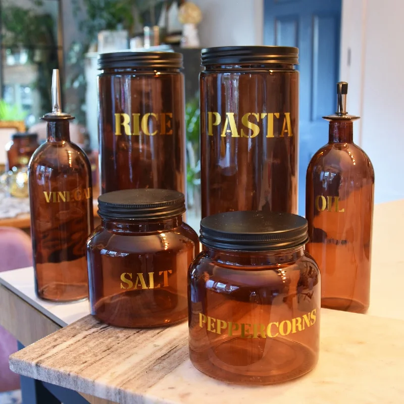 Best tools for fruit prep-Set of Six Vintage Style Glass Storage Jars in Amber Gold