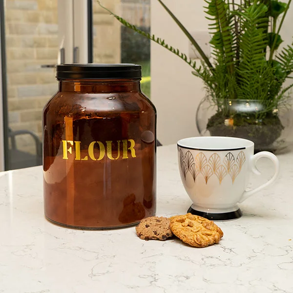 Best tools for cake icing-Vintage Style Glass "Flour" Storage Jar in Amber Gold