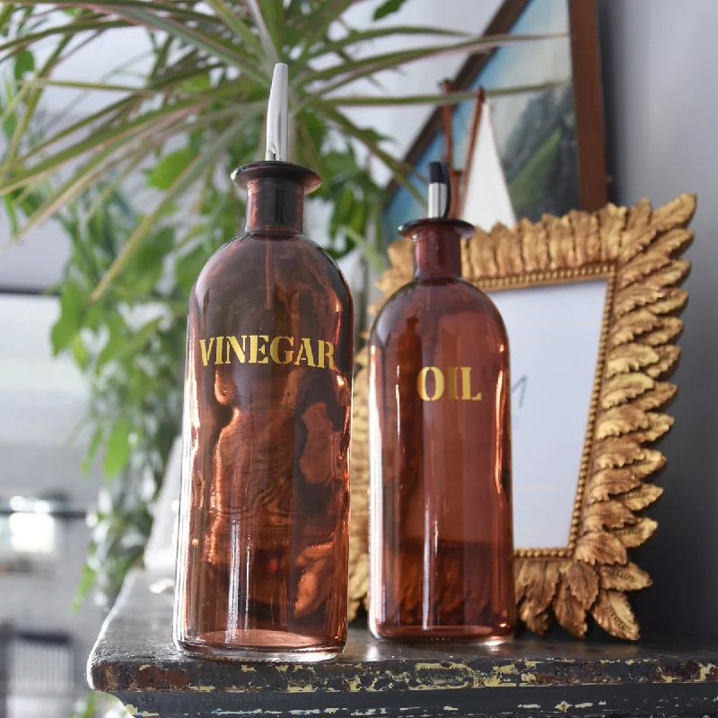 Tools for shrimp prep-Vintage Style Glass "Oil" Storage Jar in Amber Gold