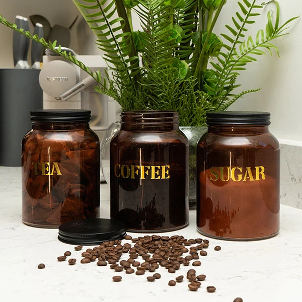 Utensils for stovetop cooking-Vintage Style Glass "Sugar" Storage Jar in Amber Gold