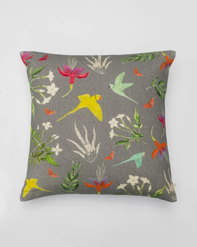 Cheap throw cushions for patio-Botanical Cushion Cover - Grey