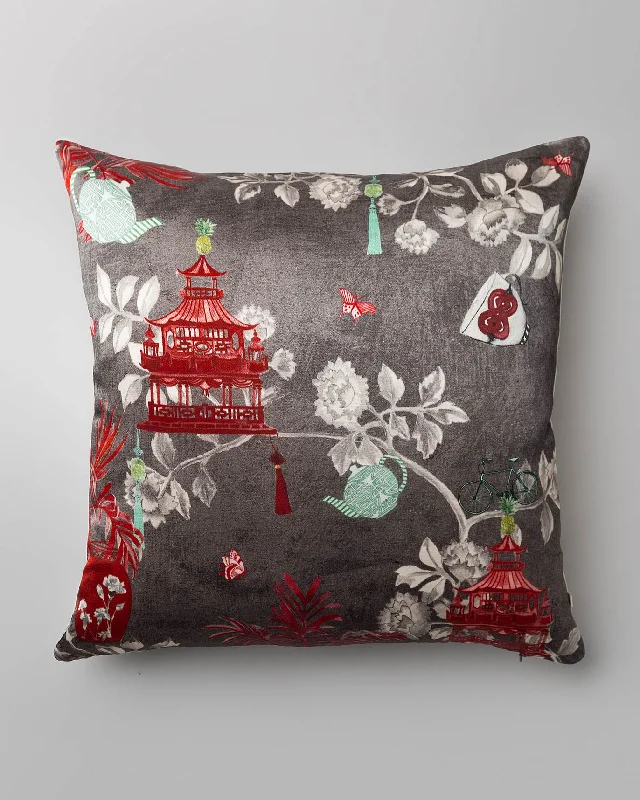 Best firm cushions for support-Chinoiserie Cushion Cover - Charcoal