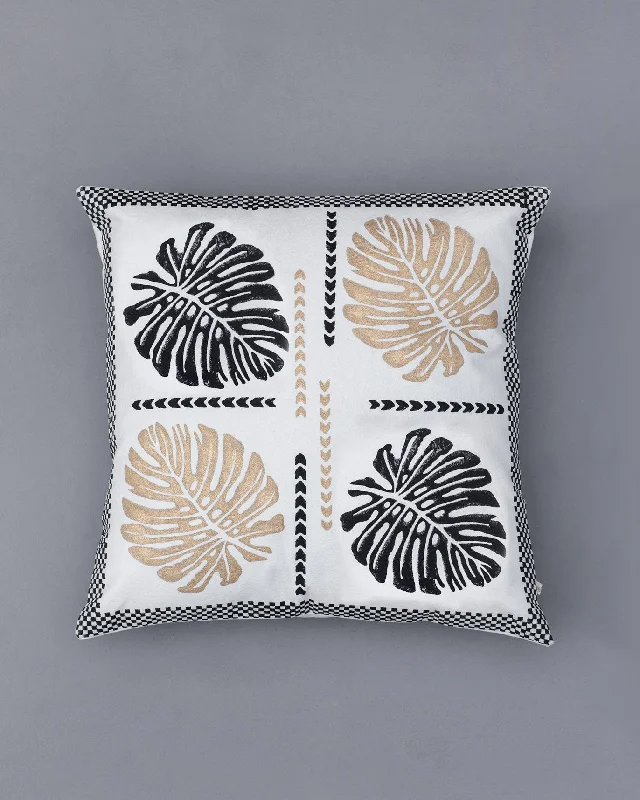 Top cushion materials for durability-Monstera Cushion Cover - Black & Gold