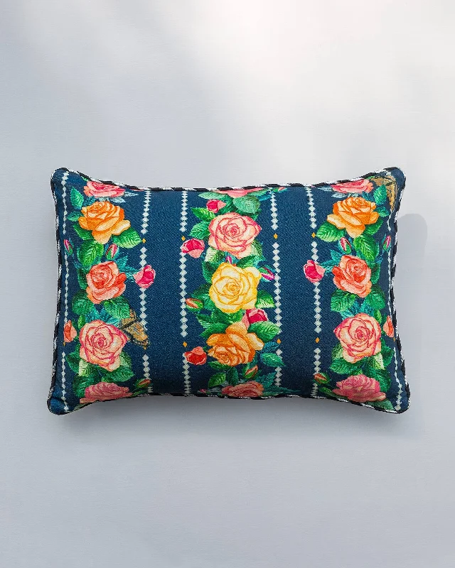 How to make lumbar cushions-Rose Lumbar Cushion Cover - Blue