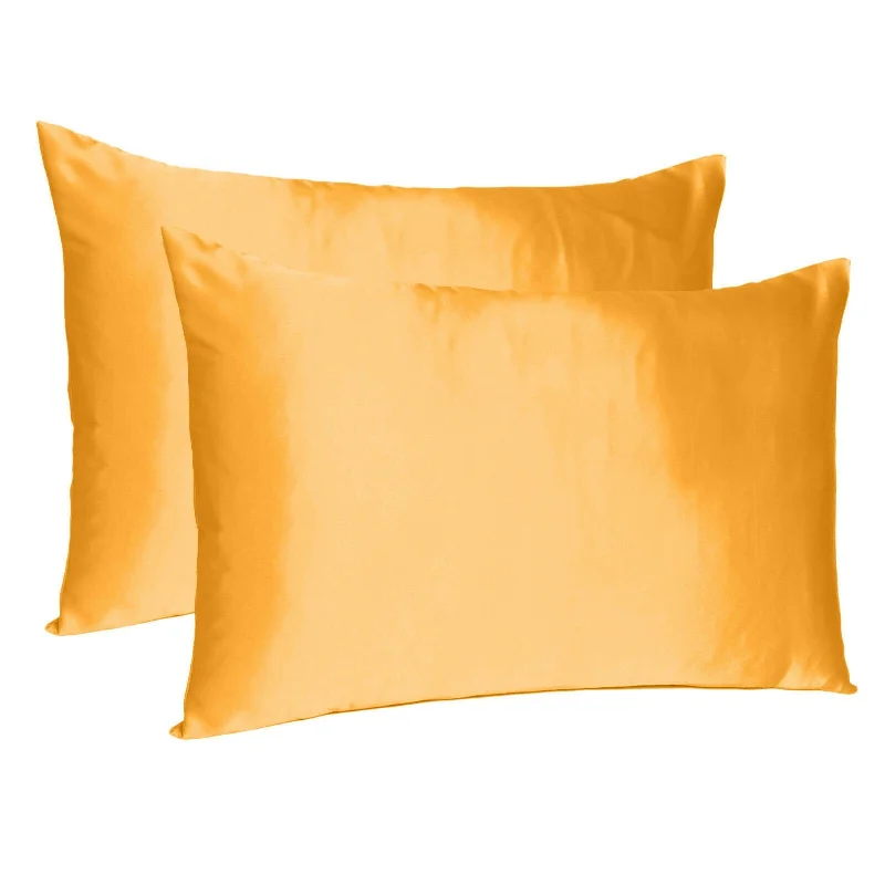 Best firm cushions for beds-Set of Two Apricot Silk Satin