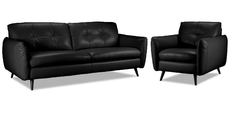 sustainable-sofa-for-big-rec-room-Carlino Leather Sofa and Chair Set - Black