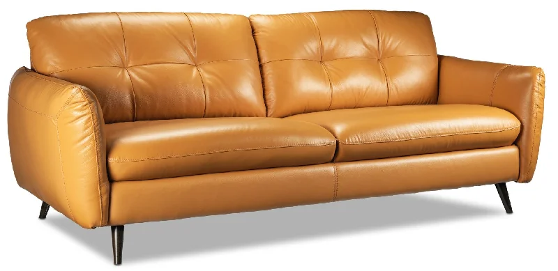 low-cost-sofa-for-open-family-Carlino Leather Sofa - Honey Yellow