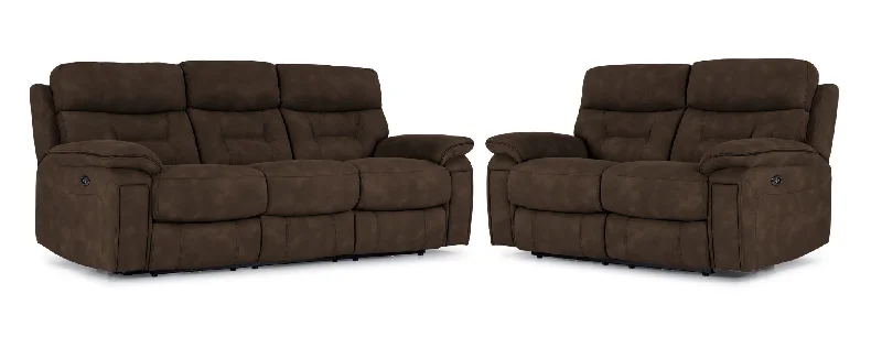 pull-out-sofa-with-budget-style-Dawson Power Reclining Sofa and Loveseat Set - Brown