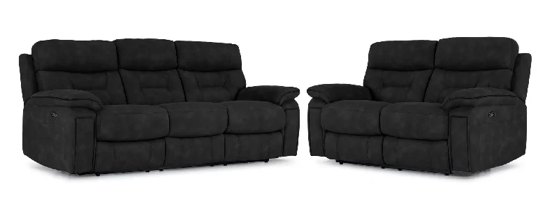 budget-sofa-for-big-cabin-Dawson Power Reclining Sofa and Loveseat Set - Charcoal