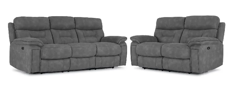 trendy-sofa-for-modern-rec-room-Dawson Power Reclining Sofa and Loveseat Set - Silver Grey