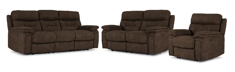 mini-sofa-for-spacious-style-Dawson Power Reclining Sofa, Loveseat and Chair Set - Brown