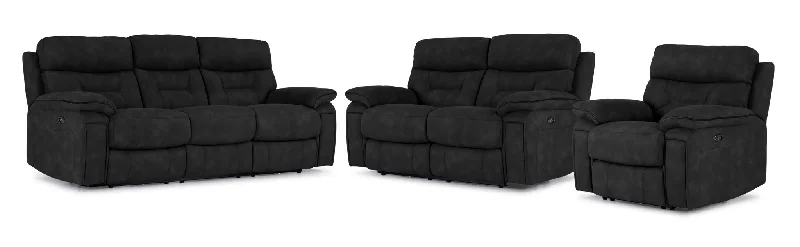 quilted-sofa-with-comfort-style-Dawson Power Reclining Sofa, Loveseat and Chair Set - Charcoal