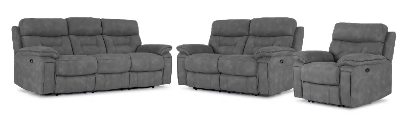 cushy-sofa-for-spacious-family-Dawson Power Reclining Sofa, Loveseat and Chair Set - Silver Grey