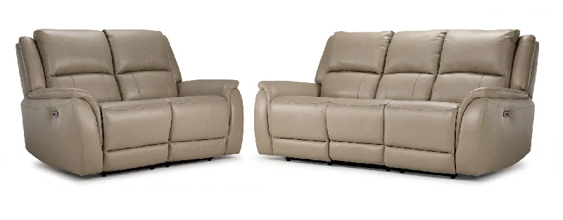 quilted-sofa-for-modern-family-Maxton Leather Power Reclining Sofa and Loveseat Set - Taupe