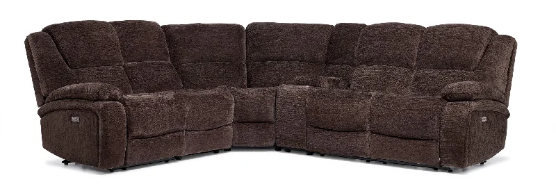 sofa-for-cabin-rec-room-Maxwell 6-Piece Power Reclining Sectional with Console- Brown