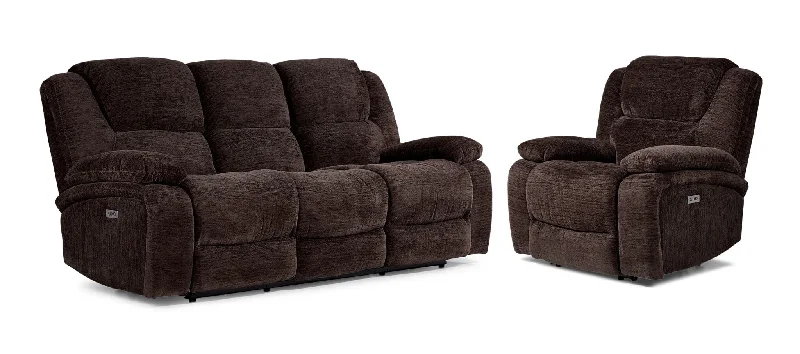 budget-sofa-for-tiny-area-Maxwell Power Reclining Sofa and Chair Set - Brown