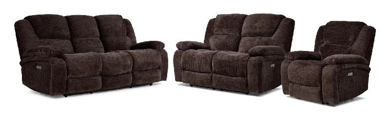 premium-sofa-for-modern-family-Maxwell Power Reclining Sofa, Loveseat and Chair Set - Brown