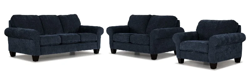 quilted-sofa-for-spacious-room-Noche Sofa, Loveseat and Chair Set - Navy