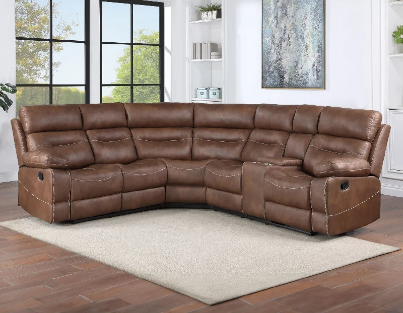 cushy-sofa-for-shared-rec-room-Rudger 3-Piece Manual Reclining Sectional, Chestnut