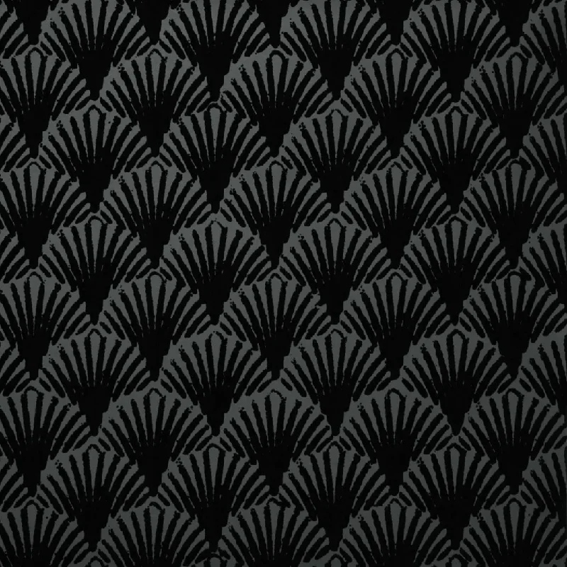 Art Deco Fans Velvet Flock Wallpaper in Noir by Burke Decor