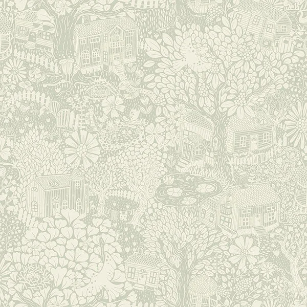 Bygga Bo Seafoam Woodland Village Wallpaper from Briony Collection