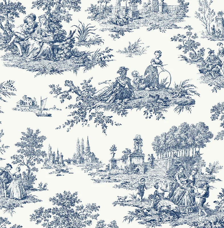 Chateau Toile Peel-and-Stick Wallpaper in Navy Blue