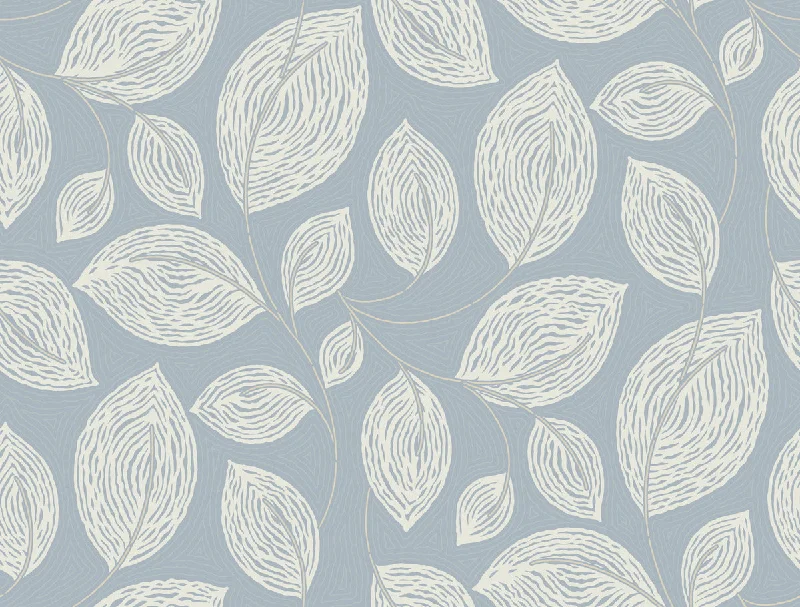 Contoured Leaves Wallpaper in Indigo Blue