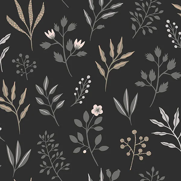 Cynara Charcoal Scandinavian Floral Wallpaper from Design Department by Brewster