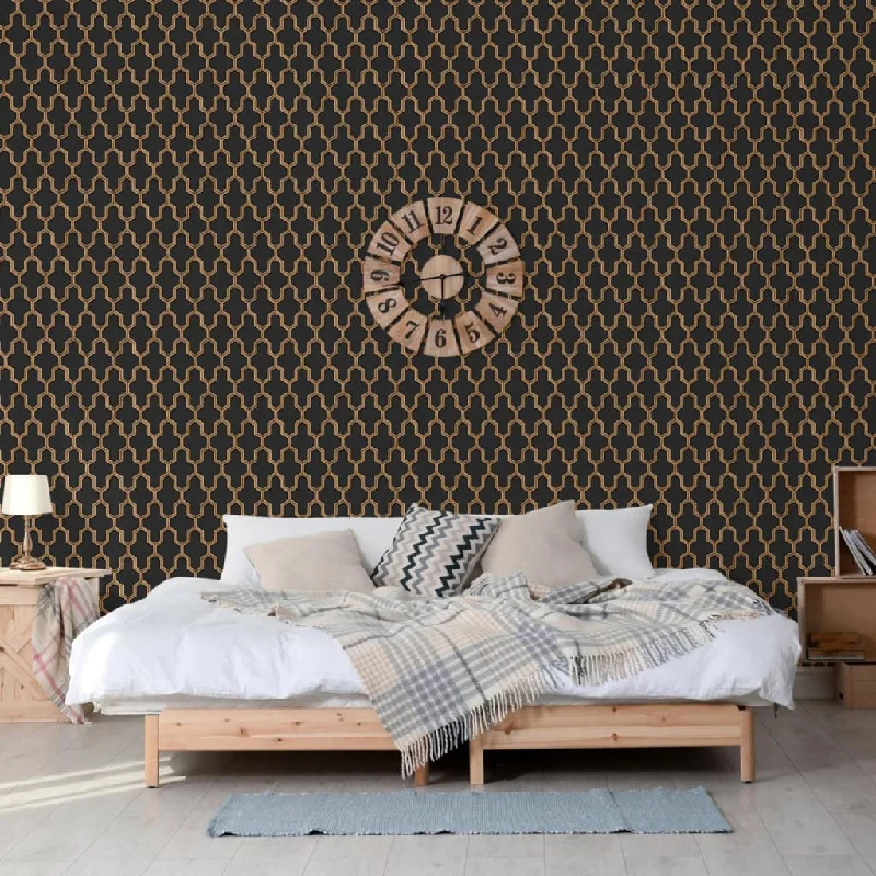 DUTCH WALLCOVERINGS Wallpaper Geometric Black and Gold