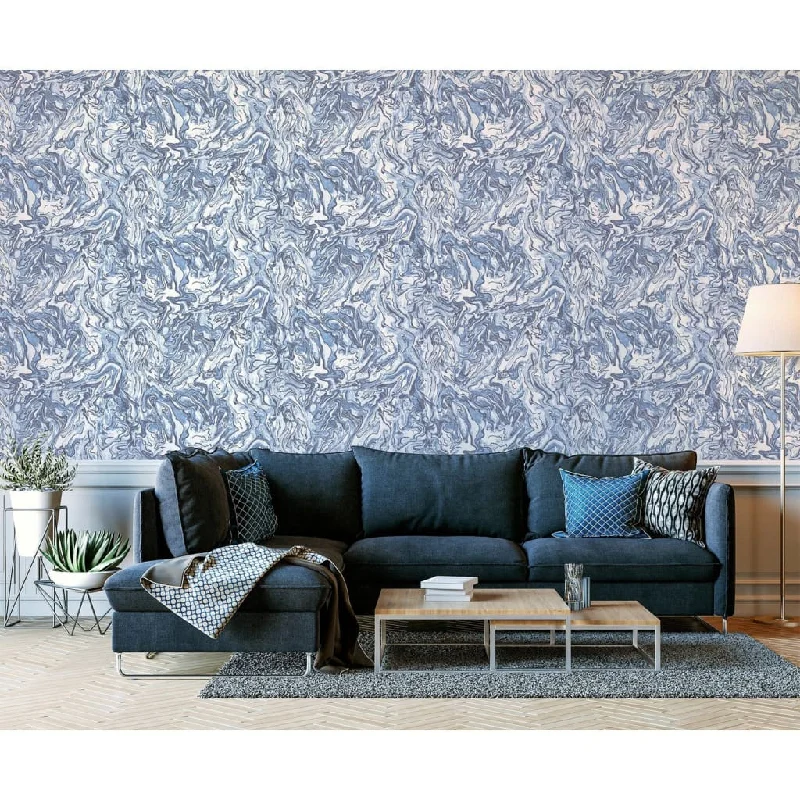 DUTCH WALLCOVERINGS Wallpaper Liquid Marble Blue